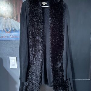 Black Faux Fur Trim Sweater